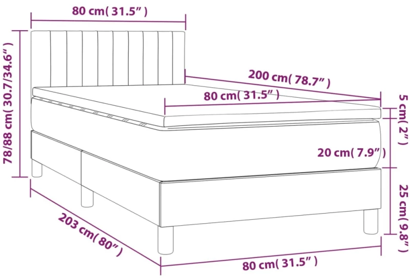 ΚΡΕΒΑΤΙ BOXSPRING ΜΕ ΣΤΡΩΜΑ & LED ΚΡΕΜ 80X200 ΕΚ. ΥΦΑΣΜΑΤΙΝΟ 3133834