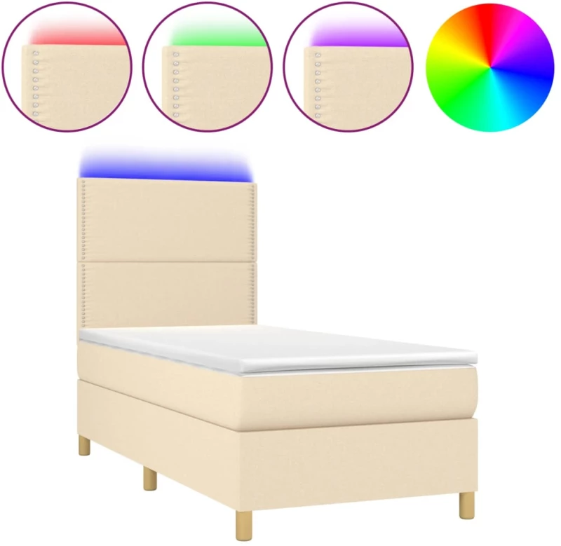 ΚΡΕΒΑΤΙ BOXSPRING ΜΕ ΣΤΡΩΜΑ & LED ΚΡΕΜ 90X190 ΕΚ. ΥΦΑΣΜΑΤΙΝΟ 3135322