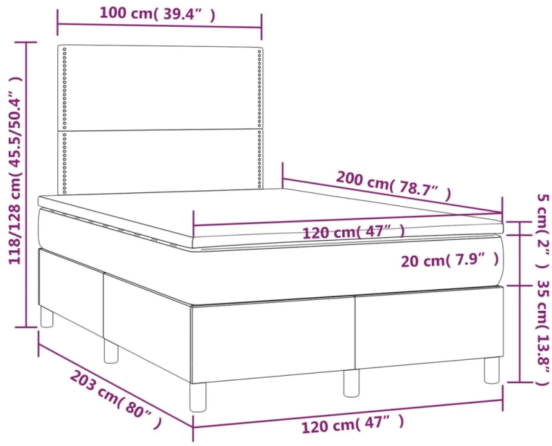 ΚΡΕΒΑΤΙ BOXSPRING ΜΕ ΣΤΡΩΜΑ & LED ΜΑΥΡΟ 120X200 ΕΚ. ΥΦΑΣΜΑΤΙΝΟ 3135343
