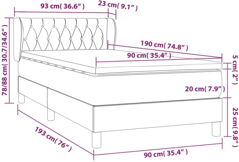 ΚΡΕΒΑΤΙ BOXSPRING ΜΕ ΣΤΡΩΜΑ ΣΚΟΥΡΟ ΚΑΦΕ 90X190 ΕΚ. ΥΦΑΣΜΑΤΙΝΟ 3127008