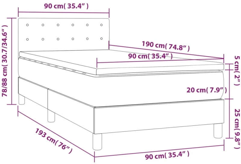ΚΡΕΒΑΤΙ BOXSPRING ΜΕ ΣΤΡΩΜΑ & LED ΣΚ.ΚΑΦΕ 90X190 ΕΚ. ΥΦΑΣΜΑΤΙΝΟ 3134000