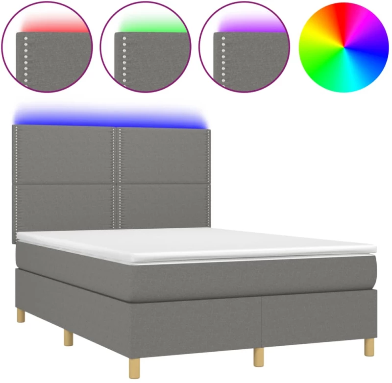 ΚΡΕΒΑΤΙ BOXSPRING ΜΕ ΣΤΡΩΜΑ & LED ΣΚ.ΓΚΡΙ 140X190ΕΚ. ΥΦΑΣΜΑΤΙΝΟ 3135350