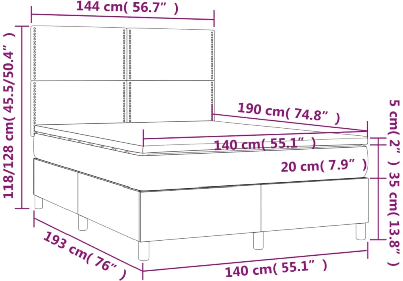 ΚΡΕΒΑΤΙ BOXSPRING ΜΕ ΣΤΡΩΜΑ & LED ΣΚ.ΓΚΡΙ 140X190ΕΚ. ΥΦΑΣΜΑΤΙΝΟ 3135350