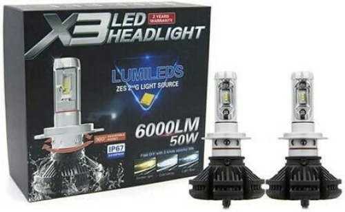 Autoline Λάμπες Αυτοκινήτου X3 H4 LED 6000K Ψυχρό Λευκό 9-32V 50W 2τμχ