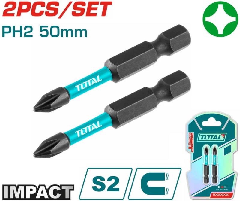 TOTAL Μύτες μαγνητικές μαύρες ΡH2 50mm 2 τεμάχια (TACIM71PH250)