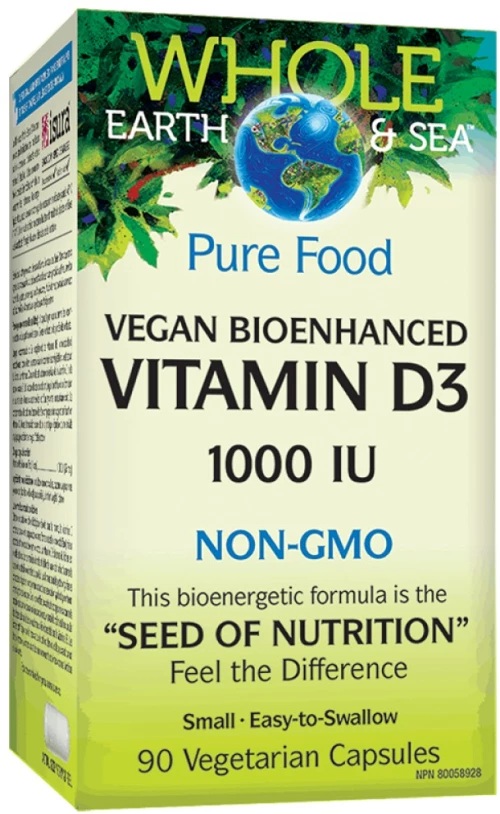 Natural Factors Whole Earth & Sea® Vitamin D3 1000 IU | Vegan Bioenhanced [90 Κάψουλες]