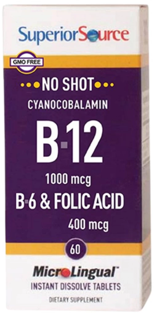 SuperiorSource Vitamin B12 1000 mcg | With B6 & Folic Acid 400 mcg [60 Υπογλώσσια δισκία]