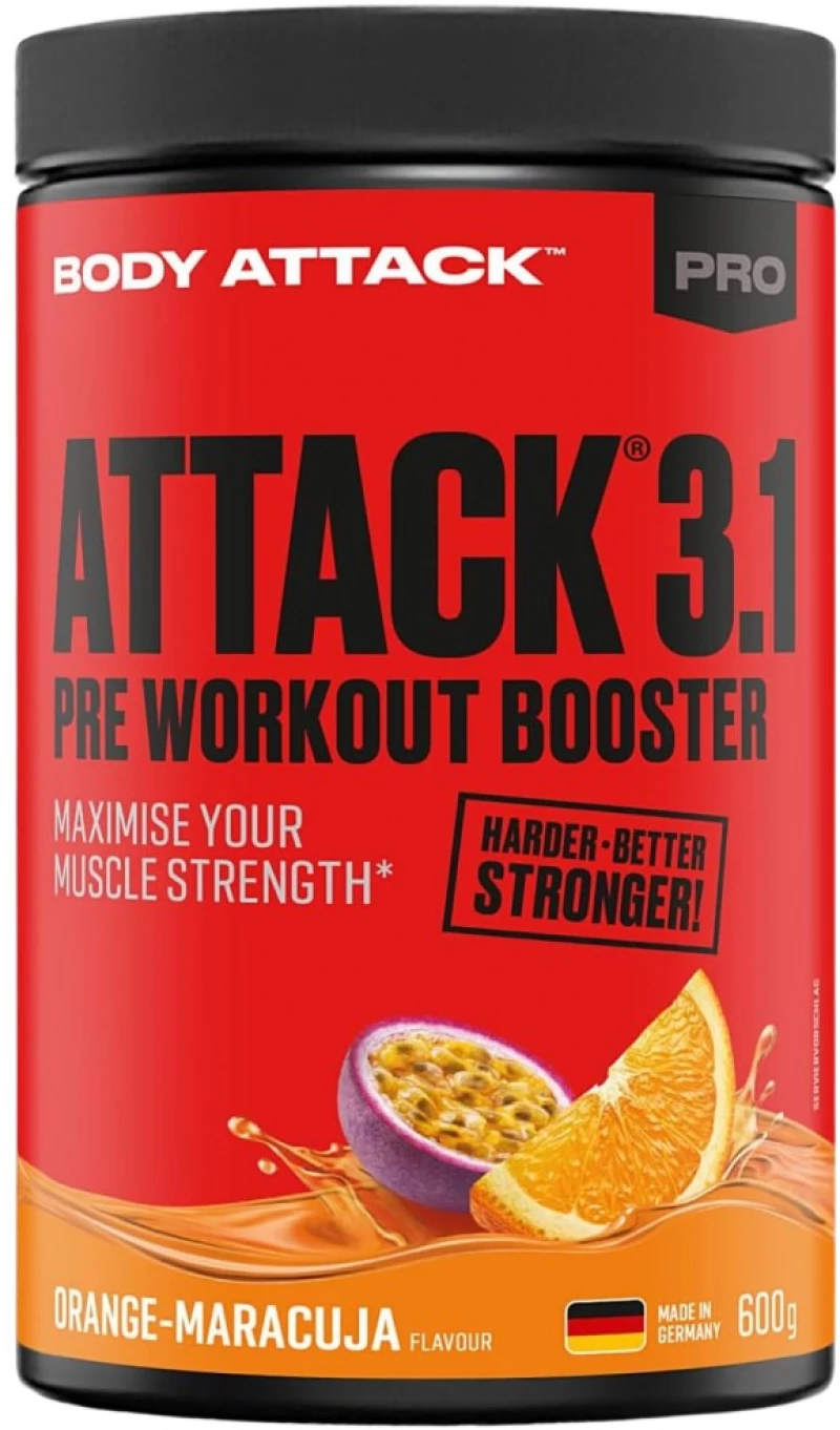 Body Attack Attack 3.1 Pre Workout Booster [600 Γραμμάρια] Πορτοκαλί - Φρούτα του δάσους