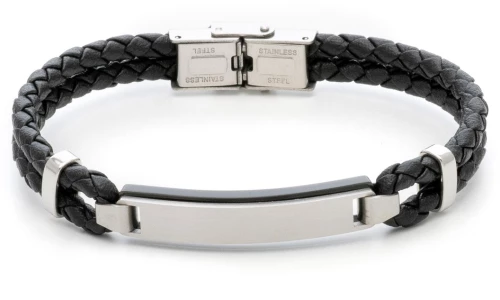 Ταυτότητα Βραχιόλι με Μαύρο Δέρμα και Ατσάλι 316L σε Ασημί και Μαύρο Χρώμα/ Μήκος 21 cm/ Φάρδος 8,80 mm/ VISETTI/ 31C-BR106SB