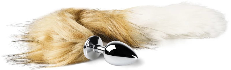 Small Size Metallic Anal Plug with Yellow and White Color Tail
