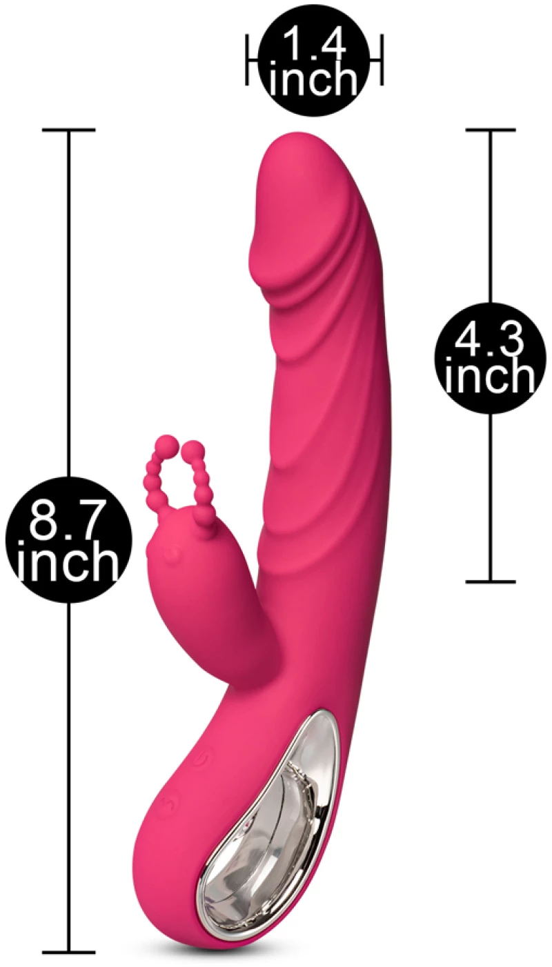12-Speed Red Color Silicone Rabbit Vibrator with Wiggling Functi