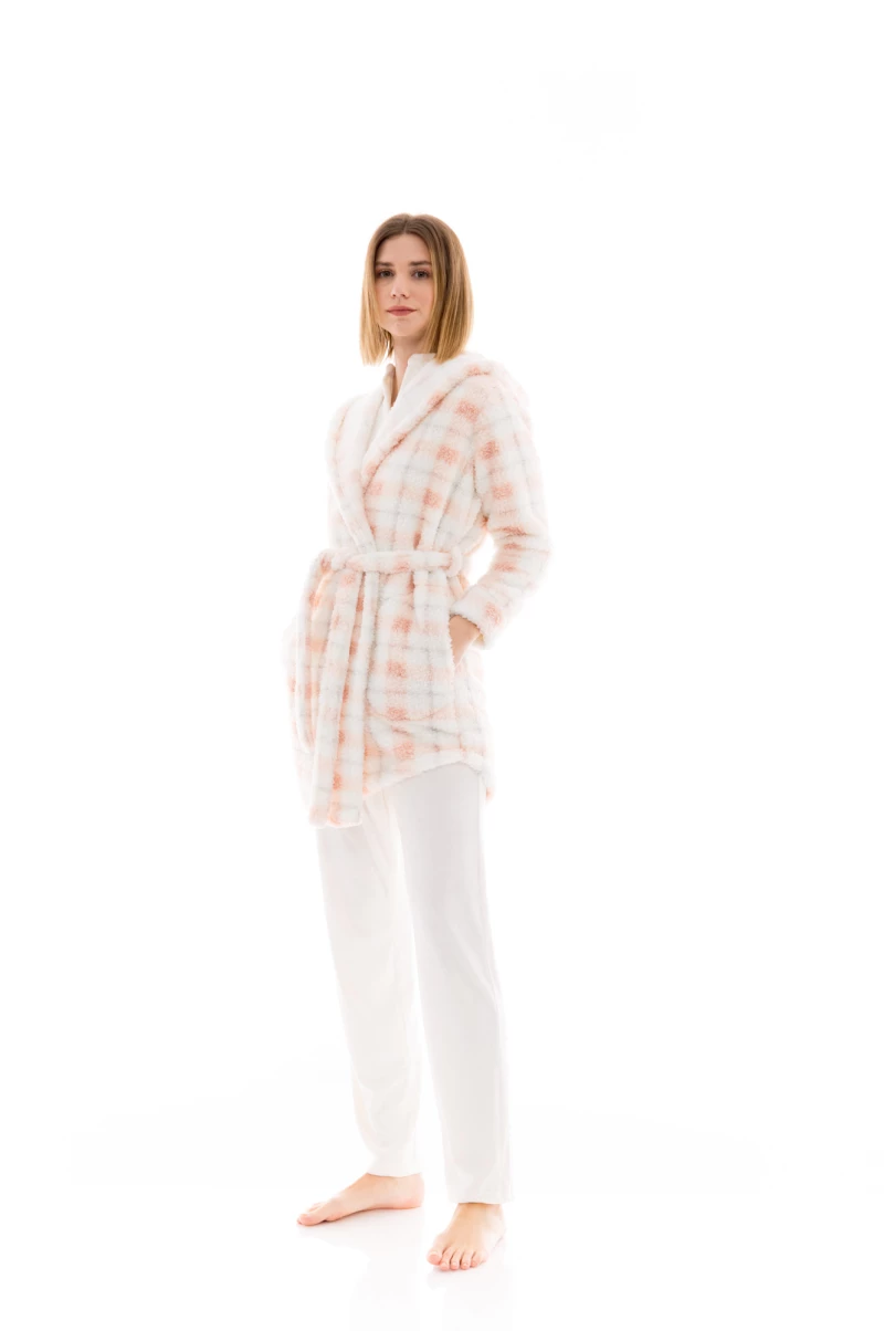 Γυναικεία Ρόμπα Pink Label - Nude Καρό - Fleece Plaid