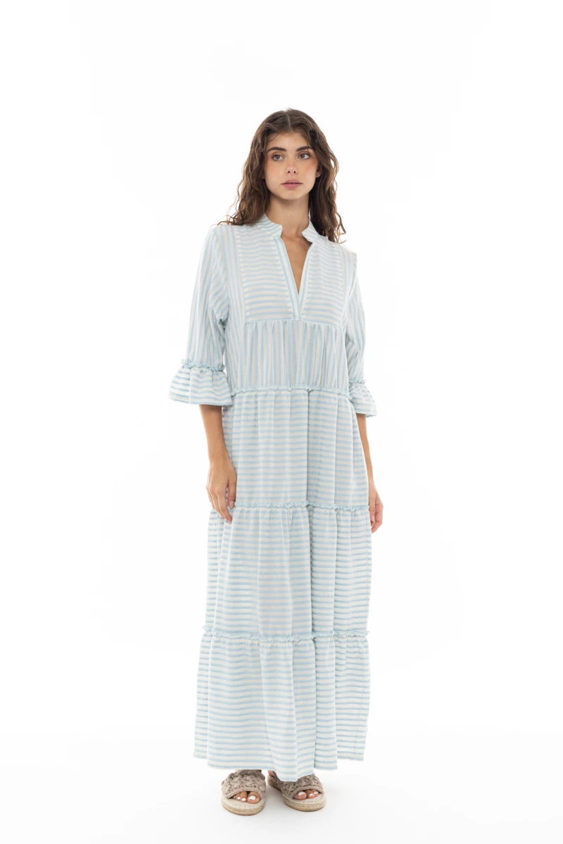 Γυναικείο Beachwear Pink Label - Blue Cloud - Maxi - Βαμβακερό - Κοντό Μανίκι