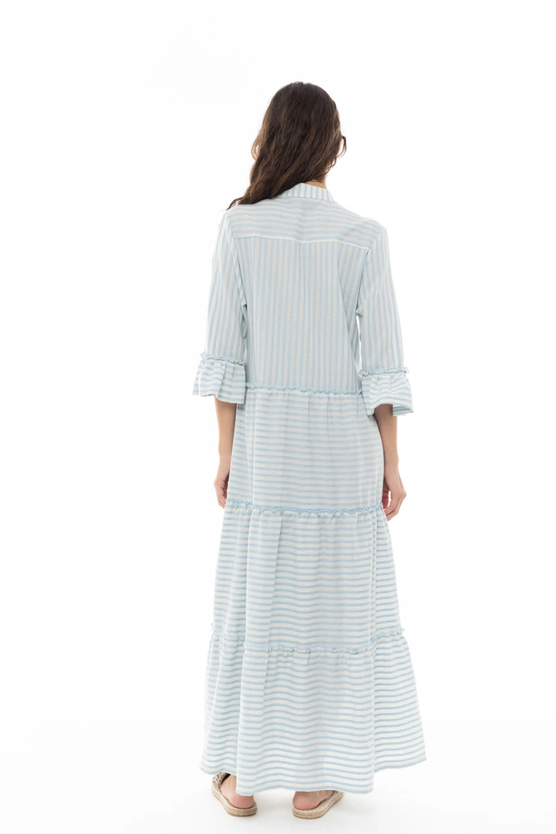 Γυναικείο Beachwear Pink Label - Blue Cloud - Maxi - Βαμβακερό - Κοντό Μανίκι