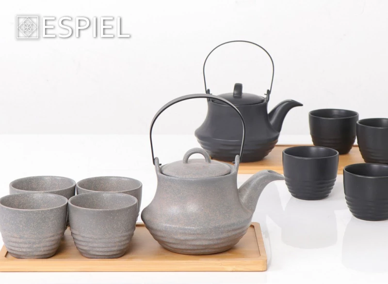 Espiel Σετ Τσαγιού 6 τεμ γκρι ματ stoneware Ritual με σίτα σε δίσκο 600ml SPI111