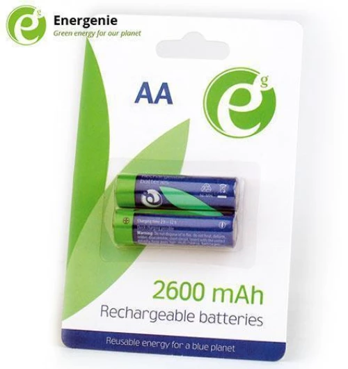 ENERGENIE NI-MH RECHARGEABLE AA BATTERIES 2600MAH 2PCS RETAIL PACK