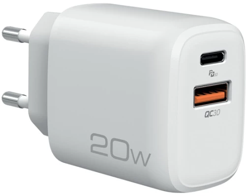 NOD E-WALL AC20 Universal οικιακός φορτιστής USB-A QC3.0 & USB-C PD3.0 20W, λευκός