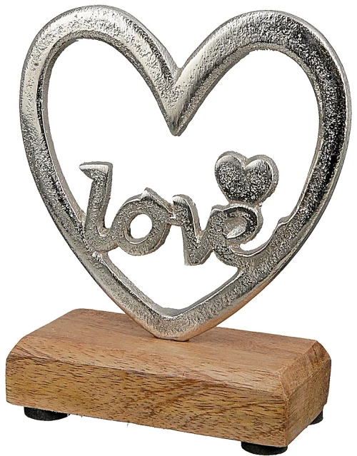 Διακοσμητικό Καρδιά 'Love' Σε Βάση Ασημί/Φυσικό Αλουμίνιο/Ξύλο 5x11.5x14cm