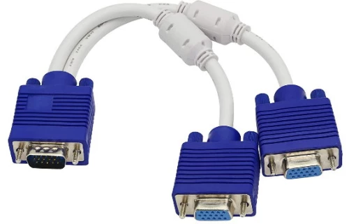Καλώδιο Διαχωριστή VGA Αρσενικό σε Διπλό Θηλυκό VGA με Φερρίτη (15 Pin) (25cm) (Γκρι/Μπλε) (OEM)