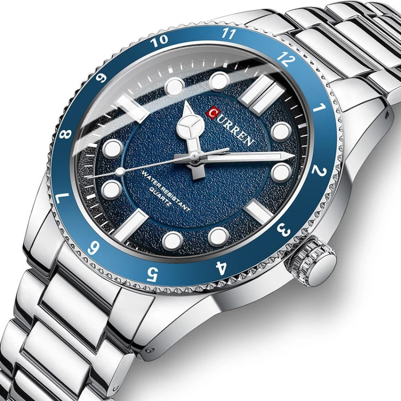 Curren C8450 Silver Blue Ρολόι με Μπλε Καντράν και Ασημένιο Μπρασελέ