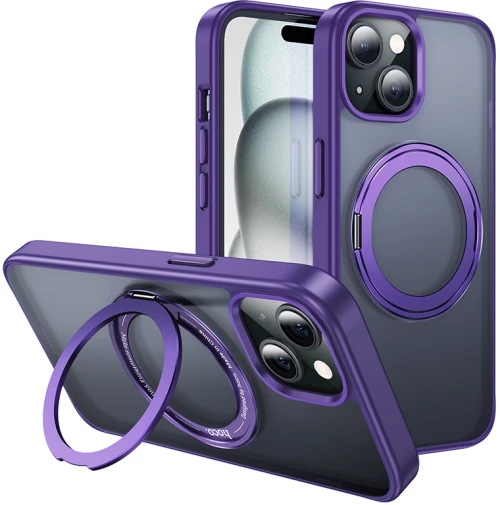 Θήκη Hoco Stand Magnetic Case 2 in 1 Mag-Charge 360° Rotating Ring για Apple iPhone 15 Μωβ