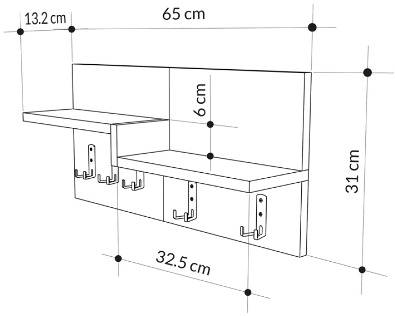 Κρεμάστρα τοίχου Harm pakoworld oak-λευκό μελαμίνης 65x15x31εκ