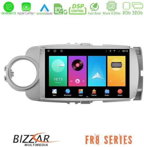 Bizzar FR8 Series Toyota Yaris 8core Android13 2+32GB Navigation Multimedia Tablet 9"
