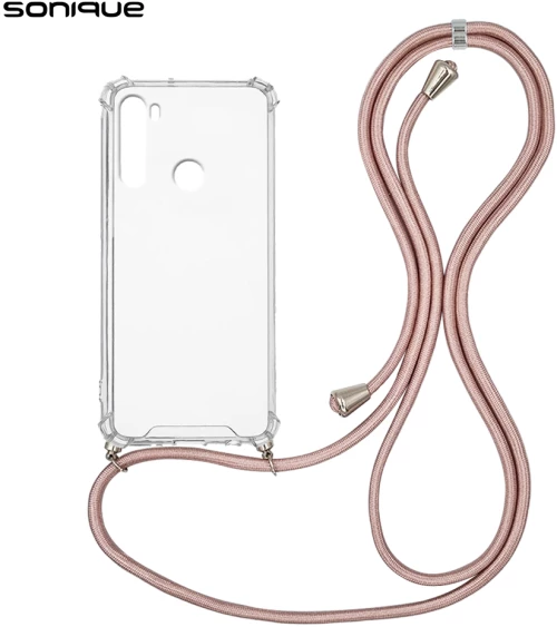 Θήκη Σιλικόνης με Κορδόνι Sonique Armor Clear Xiaomi Redmi Note 8T Ροζ Χρυσό Σατινέ - Sonique - Ροζ Χρυσό Σατινέ - Redmi Note 8T - Θήκες Πλάτης