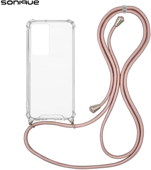 Θήκη Σιλικόνης με Κορδόνι Sonique Armor Clear Xiaomi Poco F4 5G Ροζ Χρυσό Σατινέ - Sonique - Ροζ Χρυσό Σατινέ - Poco F4 5G - Θήκες Πλάτης