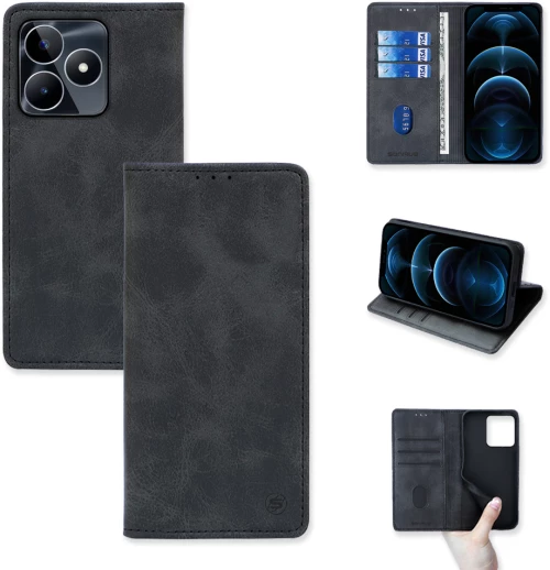 Θήκη Πορτοφόλι Vintage Magnet Wallet Sonique Realme C51 / Realme C53 Μαύρο - Sonique - Μαύρο - Realme C51, Realme C53 - Θήκη Πορτοφόλι