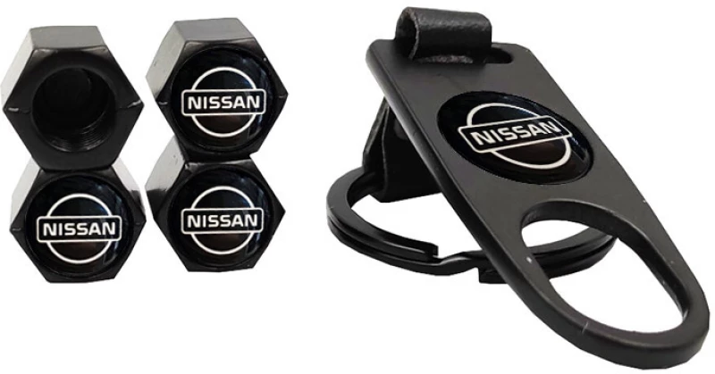 Καπάκια Βαλβίδων Αυτοκινήτου Με Μπρελόκ Nissan Μαύρο 5 Τεμάχια