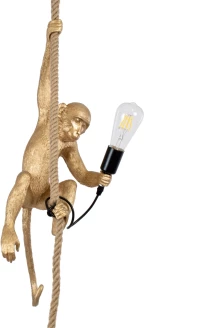 GloboStar® APES 01803 Μοντέρνο Κρεμαστό Φωτιστικό Οροφής Μονόφωτο 1 x E27 Χρυσό με Μπεζ Σχοινί Φιγούρα Μ26 x Π28 x Υ69cm