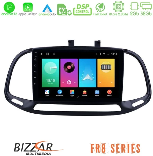 Bizzar FR8 Series Fiat Doblo 2015-2022 8core Android13 2+32GB Navigation Multimedia Tablet 9"