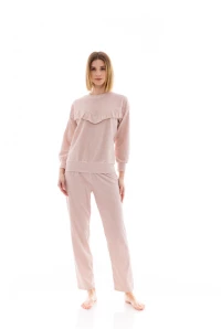 Pink Label γυναικεία πιτζάμα ρόζ βελουτέ cotton regular fit w1444