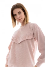 Pink Label γυναικεία πιτζάμα ρόζ βελουτέ cotton regular fit w1444