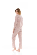 Pink Label γυναικεία πιτζάμα ρόζ βελουτέ cotton regular fit w1444