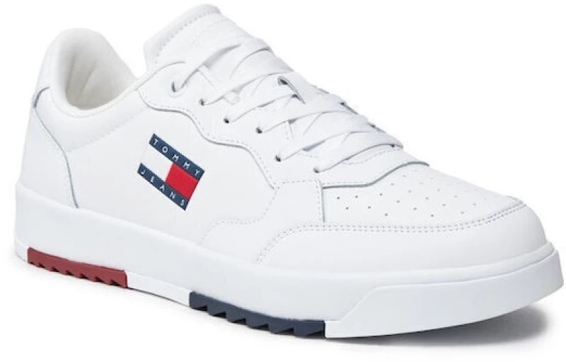 Tommy Jeans ανδρικό δερμάτινο sneaker retro basket λευκό EM0EM01397-YBS