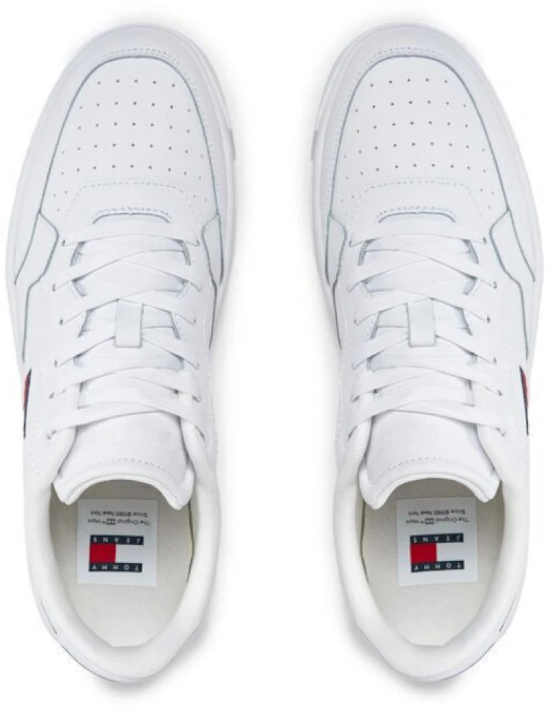 Tommy Jeans ανδρικό δερμάτινο sneaker retro basket λευκό EM0EM01397-YBS