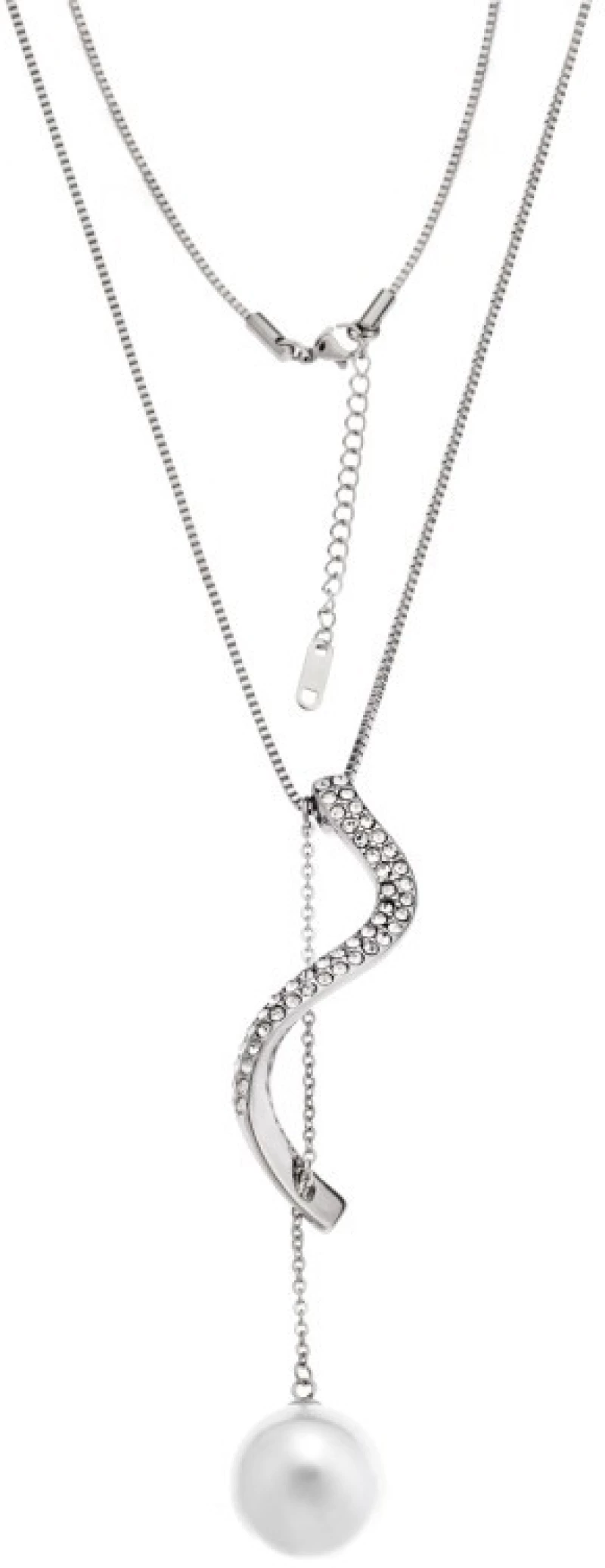 Κολιέ Senza Stainless Steel, Μακρύ με πέρλα και strass SSD5098SR