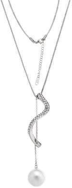 Κολιέ Senza Stainless Steel, Μακρύ με πέρλα και strass SSD5098SR