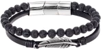 Βραχιόλι Senza Men`s Steel Black Leather Strap with Feather SSD4970SBK