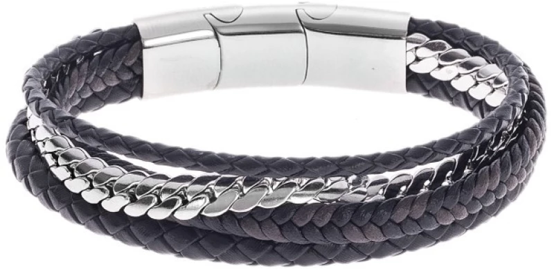 Βραχιόλι Senza Men`s Steel Black Leather Strap with Chain SSD5130SBK