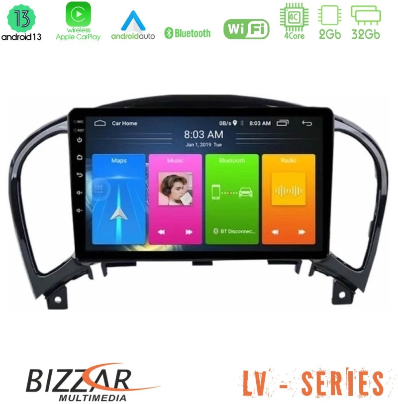 Bizzar LV Series Nissan Juke 4Core Android 13 2+32GB Navigation Multimedia Tablet 9"