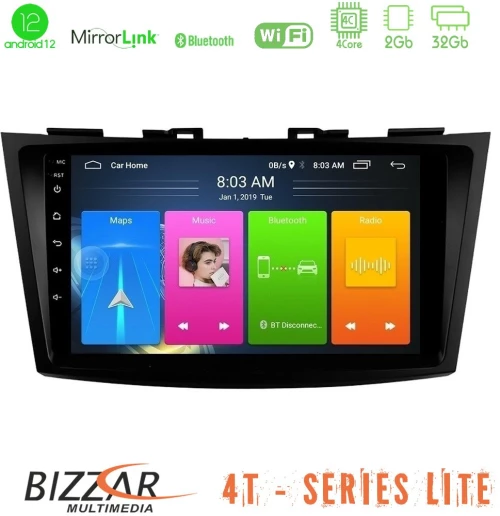 Bizzar 4T Series Suzuki Swift 2011-2016 4Core Android12 2+32GB Navigation Multimedia Tablet 9"