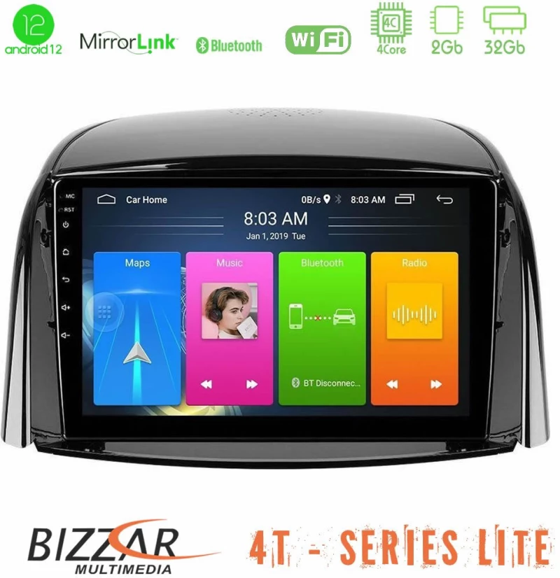 Bizzar 4T Series Renault Koleos 2007-2015 4Core Android12 2+32GB Navigation Multimedia Tablet 9"