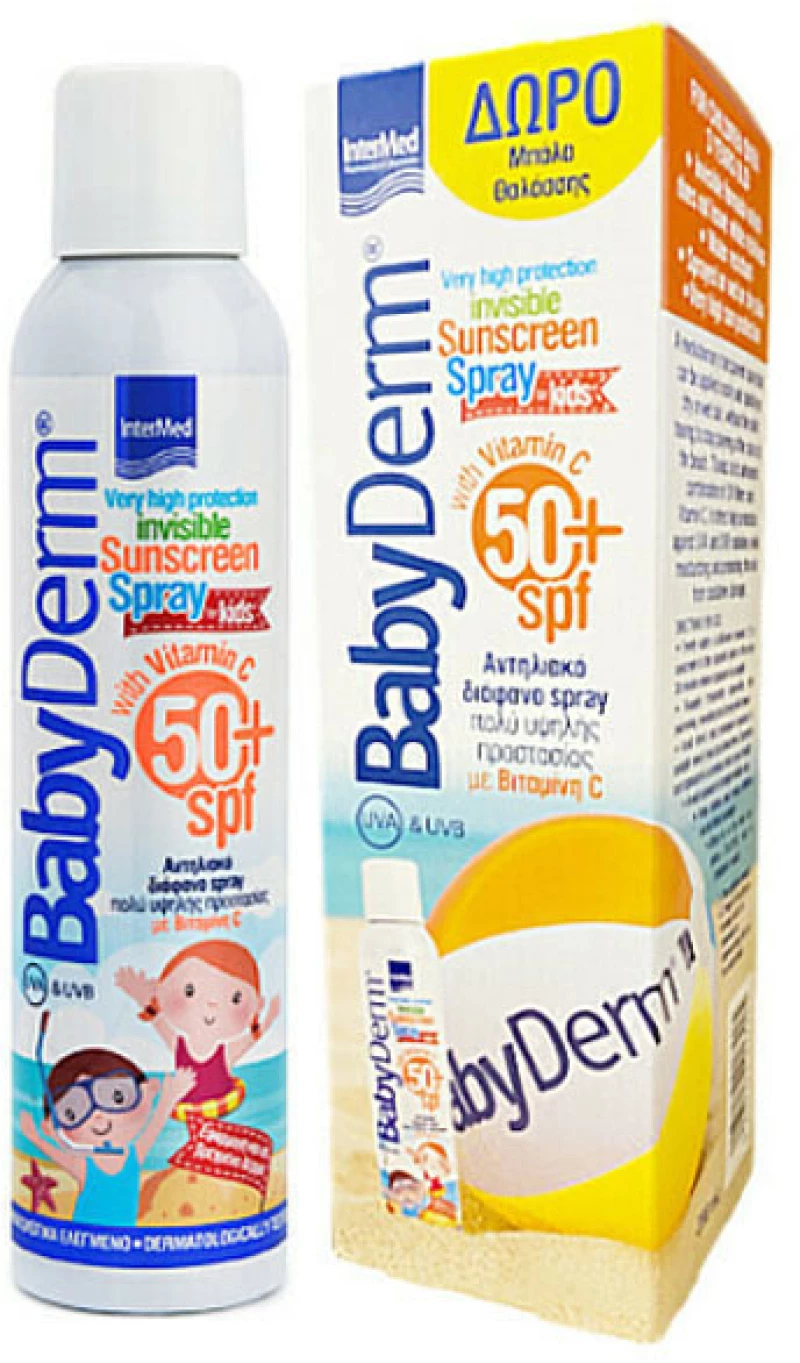INTERMED promo babyderm sunscreen invisible spray spf50+ 200ml & δώρο beach ball