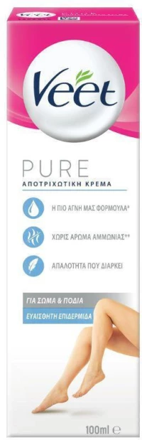 VEET pure κρέμα αποτρίχωσης για σώμα & πόδια για ευαίσθητες επιδερμίδες 100ml