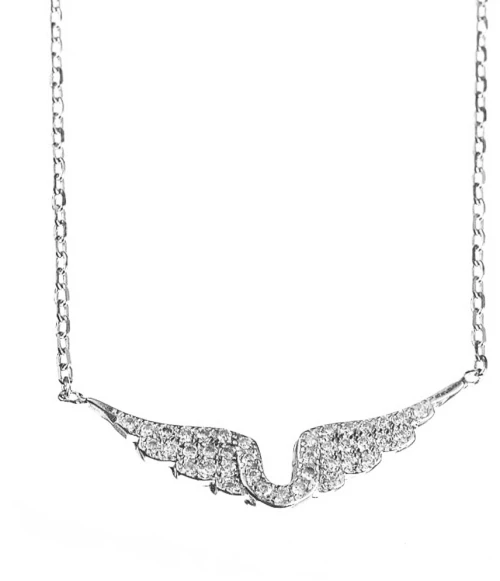 Κολιέ Φτερά Αγγέλου Πετράτο Ασημένιο με άσπρα Ζιργκόν 925 Karati κωδ 7390w
