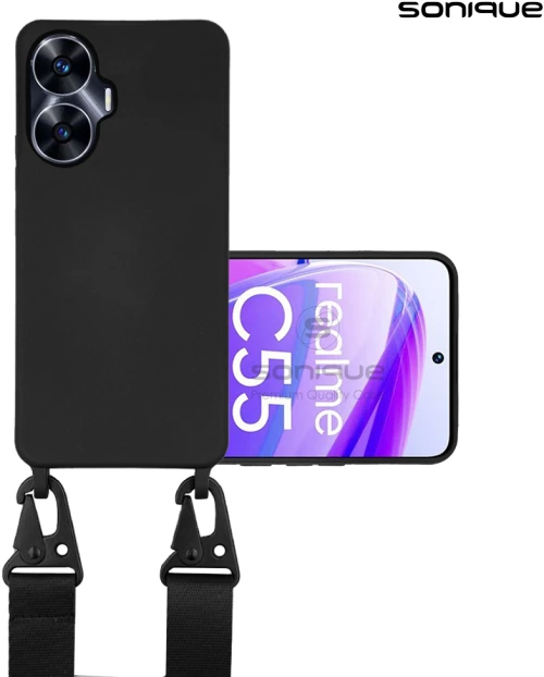 Θήκη Σιλικόνης με Strap CarryHang Sonique Realme C55 Μαύρο - Sonique - Μαύρο - Realme C55 - Θήκες Πλάτης