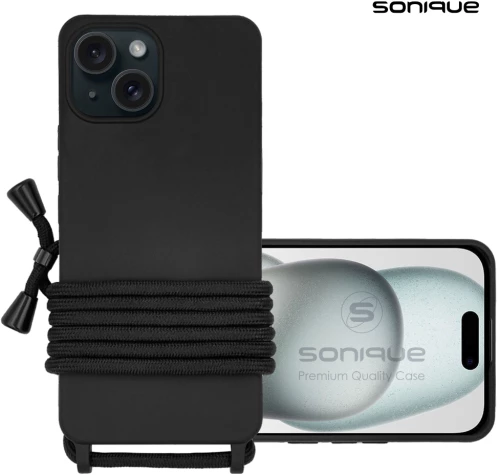 Θήκη Σιλικόνης με Κορδόνι CarryHang Sonique Apple iPhone 15 Μαύρο - Sonique - Μαύρο - iPhone 15 - Θήκες Πλάτης